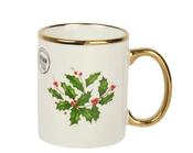 Porcelain Holly Christmas Mug – Green with Gold Trim (8cm) image