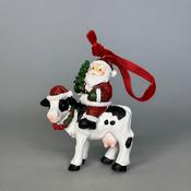 Santa on Cow Tree Trim – 6x3.5x8cm image