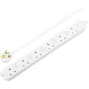 6 Socket 2M 13A Individually Switched Lead White