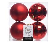 Christmas Red Baubles – Shatterproof – Mix Shiny and Matt Finish – 10cm Box of 4