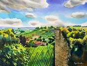 A3, Saint-Émilion, Bordeaux, France - Original A3 Watercolour Painting