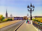 A4, Bordeaux, Pont de pierre Bridge, France - Original Watercolour Painting