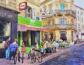 A3, Bordeaux, Café, Bordeaux, France - Original A3 Watercolour Painting