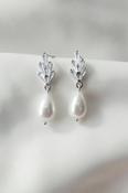 EDITH - Silver Crystal &amp; Pearl  Drop Bridal Earrings image