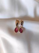 Kacey - Gold Gem Earrings - Deep Rose Pink image