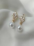 EDITH - Crystal &amp; Pearl  Drop Bridal Earrings image