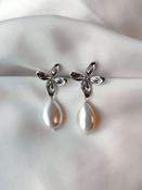 ISLA - Statement Pearl &amp; Silver Bridal Earrings image