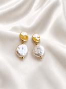 SERENE - Statement Champagne Pearl &amp; Gold Bridal Earrings image