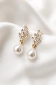 EDITH - Crystal &amp; Pearl  Drop Bridal Earrings image