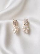 MATILDA  - Petite Cluster Pearl &amp; Crystal Drop Bridal Earrings Silver image