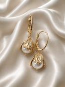 BLATHIN - Gold Floral Pearl Drop Earrings... image