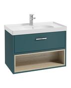 SONAS Malmo 80cm Wall Hung Vanity Unit with Matt Basin Ocean Blue Matt- Brushed Chrome Hardware image