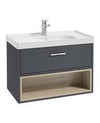 SONAS Malmo 80cm Wall Hung Vanity Unit with Matt Basin Night Sky Blue - Brushed Chrome Hardware image