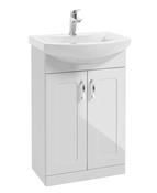 SONAS Bristol 55cm Gloss White Floor Standing 2 Door Vanity Unit- Chrome Hardware image