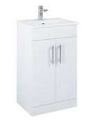 SONAS Belmount Square Gloss White 50cm Short Projection 2 Door Floor Standing Vanity- Chrome Hardware image