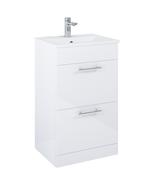 SONAS Belmount Square Gloss White 50cm Short Projection 2 Drawer Floor Standing Vanity- Chrome Hardware image