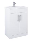 SONAS Belmount Square White Gloss 60cm Short Projection 2 Door Floor Standing Vanity- Chrome Hardware image