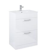 SONAS Belmount Square Gloss White  60cm Short Projection 2 Drawer Floor Standing Vanity- Chrome Hardware image