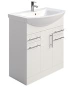 SONAS Belmont Gloss White 75cm 3 Door, 2 Drawer, Floor Standing Vanity Unit- Chrome Hardware image