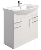 SONAS Belmont Gloss White 85cm 3 Door, 2 Drawer, Floor Standing Vanity Unit- Chrome Hardware image