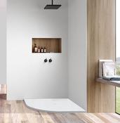 Offset Quadrant White Sand Slate Shower Tray &amp; Grid image