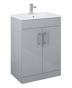 SONAS Belmount Square Light Grey Gloss 60cm Short Projection 2 Door Floor Standing Vanity- Chrome Hardware image