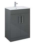 SONAS Belmount Square Grey Gloss 60cm Short Projection 2 Door Floor Standing Vanity- Chrome Hardware image