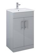 SONAS Belmount Square Light Grey Gloss 50cm Short Projection 2 Door Floor Standing Vanity- Chrome Hardware image