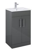 SONAS Belmount Square Grey Gloss 50cm Short Projection 2 Door Floor Standing Vanity- Chrome Hardware image