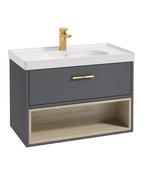 SONAS Malmo 80cm Wall Hung Vanity Unit with Matt Basin Midnight Grey Matt - Brushed Gold Hardware image