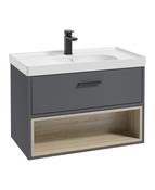 SONAS Malmo 80cm Wall Hung Vanity Unit with Matt Basin Midnight Grey Matt - Matt Black Hardware image