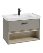 SONAS Malmo 80cm Wall Hung Vanity Unit with Matt Basin Khaki Matt - Matt Black Hardware image