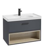 SONAS Malmo 80cm Wall Hung Vanity Unit with Matt Basin Night Sky Blue - Matt Black Hardware image