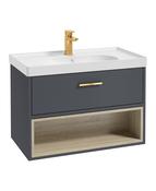 SONAS Malmo 80cm Wall Hung Vanity Unit with Matt Basin Night Sky Blue - Brushed Gold Hardware image