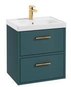 SONAS Finland 50cm 2 Drawer Wall Hung Vanity Unit Ocean Blue Matt- Brushed Gold Hardware image