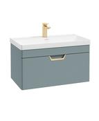 SONAS Freya 80cm 1 Drawer Wall Hung Vanity Unit Coral Green Matt - Brushed Gold Hardware image