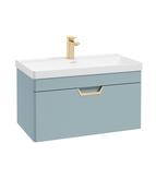 SONAS Freya 80cm 1 Drawer Wall Hung Vanity Unit Morning Sky Blue Matt - Brushed Gold Hardware image