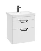 SONAS Freya 60cm 2 Drawer Wall Hung Vanity Unit White Matt - Matt Black Hardware image