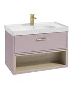 SONAS MALMO 80cm Matt Cashmere Pink Single Drawer Vanity Unit Matt Basin - Brushed Gold Handle image