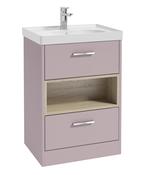 SONAS MALMO 60cm Two Drawer Matt Cashmere Pink Floor Standing Vanity Unit Matt Basin- Brushed Chrome Handle image