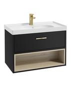 SONAS MALMO 80cm Matt Black Single Drawer Vanity Unit Matt Basin - Brushed Gold Handle image