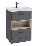 SONAS MALMO 60cm Two Drawer Matt Midnight Grey Floor Standing Vanity Unit Matt Basin - Matt Black Handle image