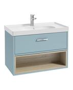 SONAS MALMO 80cm Matt Morning Sky Blue Single Drawer Vanity Unit Matt Basin - Brushed Chrome Handle image