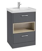 SONAS MALMO 60cm Two Drawer Matt Midnight Grey Floor Standing Vanity Unit Matt Basin- Brushed Chrome Handle image