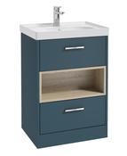 SONAS MALMO 60cm Two Drawer Matt Ocean Blue Floor Standing Vanity Unit Matt Basin- Brushed Chrome Handle image