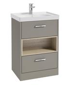 SONAS MALMO 60cm Two Drawer Matt Khaki Floor Standing Vanity Unit Matt Basin- Brushed Chrome Handle image