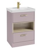 SONAS MALMO 60cm Two Drawer Matt Cashmere Pink Floor Standing Vanity Unit Matt Basin - Brushed Gold Handle image