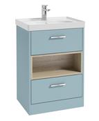 SONAS MALMO 60cm Two Drawer Matt Morning Sky Blue Floor Standing Vanity Unit Matt Basin- Brushed Chrome Handle image