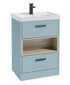 SONAS MALMO 60cm Two Drawer Matt Morning Sky Blue Floor Standing Vanity Unit Matt Basin- Matt Black Handle image