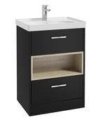 SONAS MALMO 60cm Two Drawer Matt Black Floor Standing Vanity Unit Matt Basin- Brushed Chrome Handle image